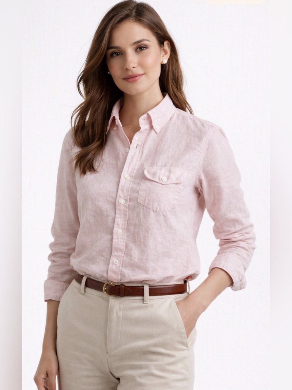 J Crew Women’s Slim Linen Button Down Blouse in Pale Pink Sz M